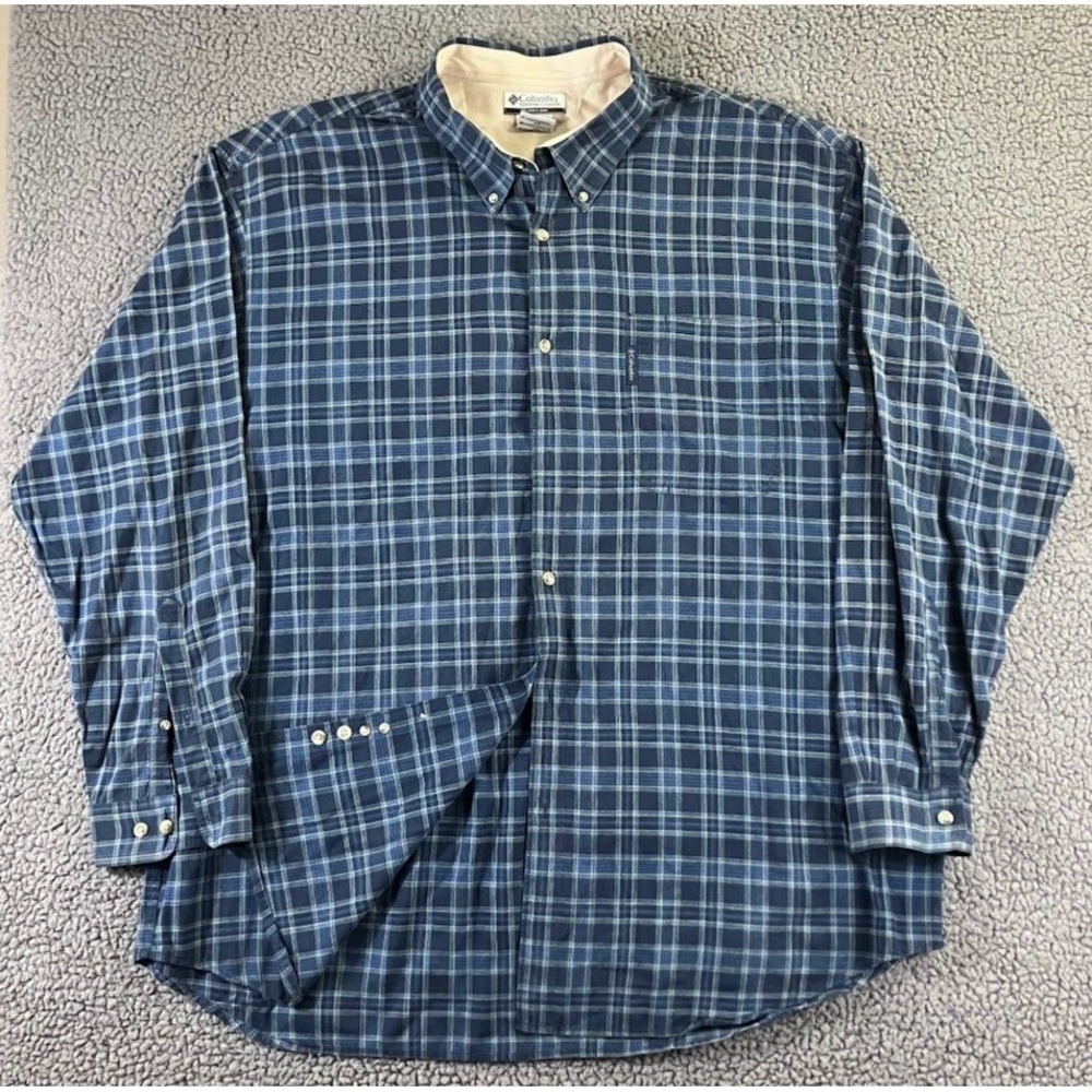 Columbia Mens Blue Plaid‎ Long Sleeve Button Down Shirt Size 3XB Big & Tall